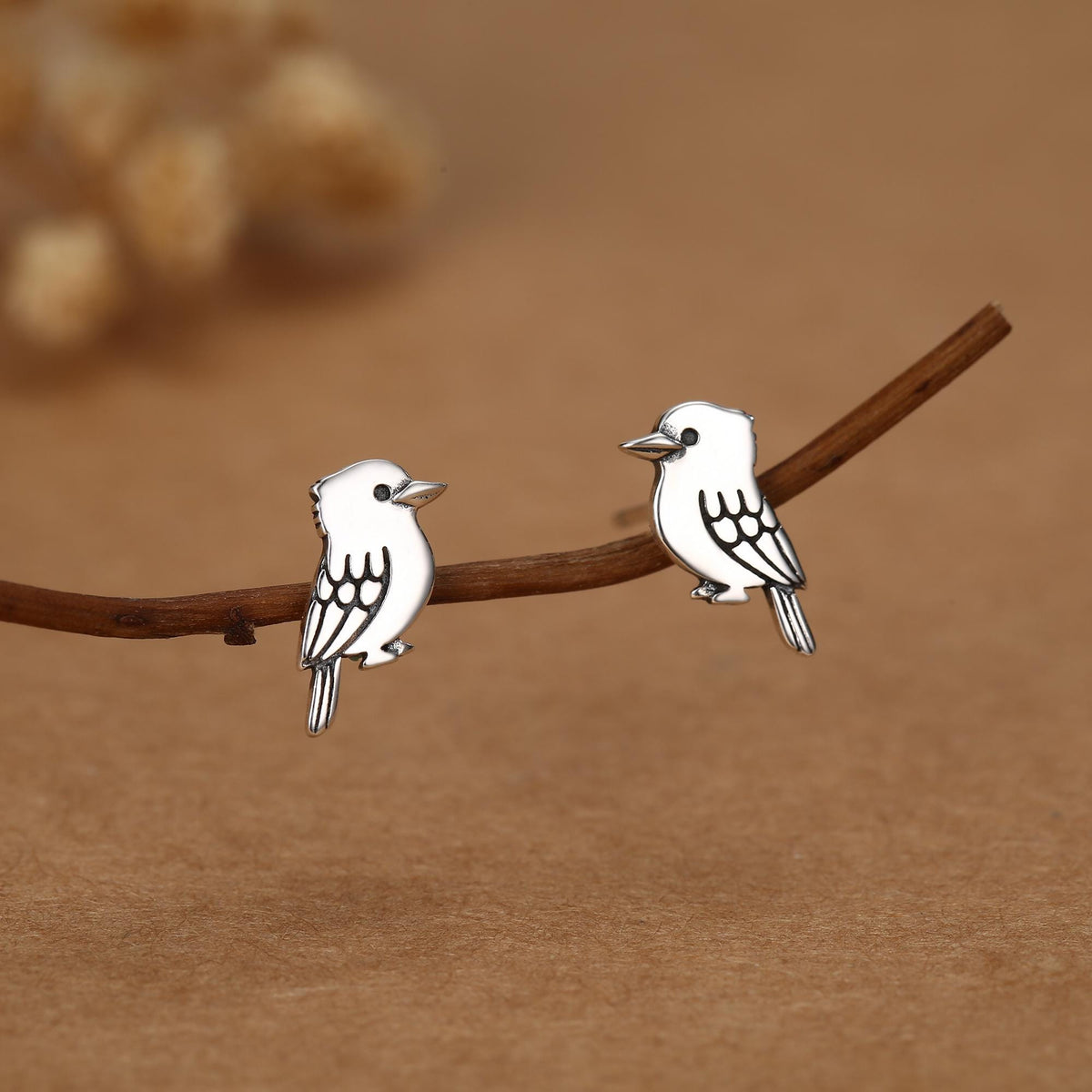 Sterling Silver Kookaburra Bird Stud Earrings