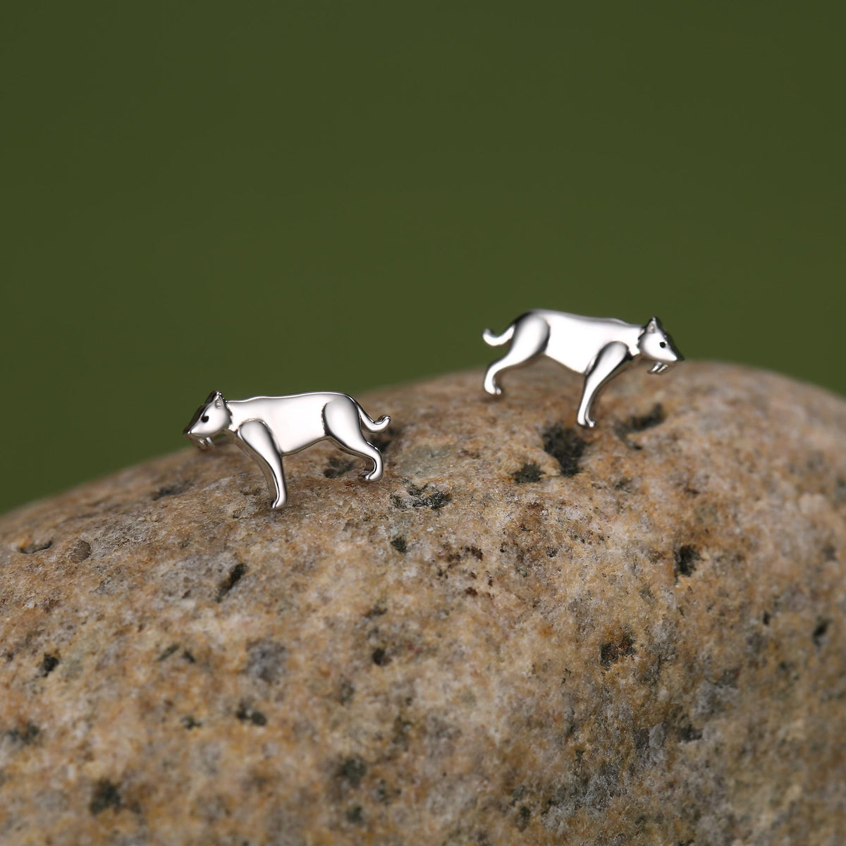 Sterling Silver Sabertooth Tiger Stud Earrings