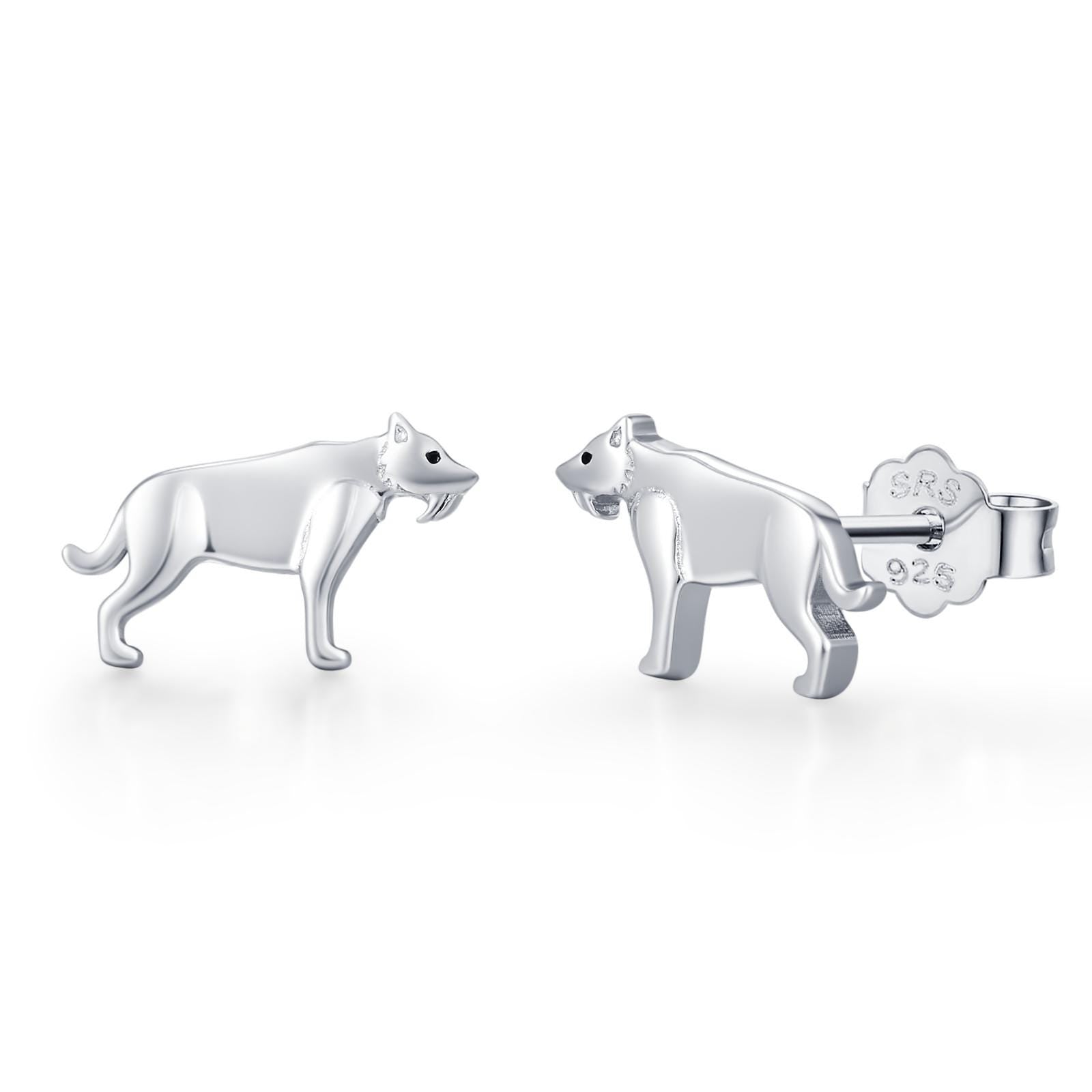 Sterling Silver Sabertooth Tiger Stud Earrings