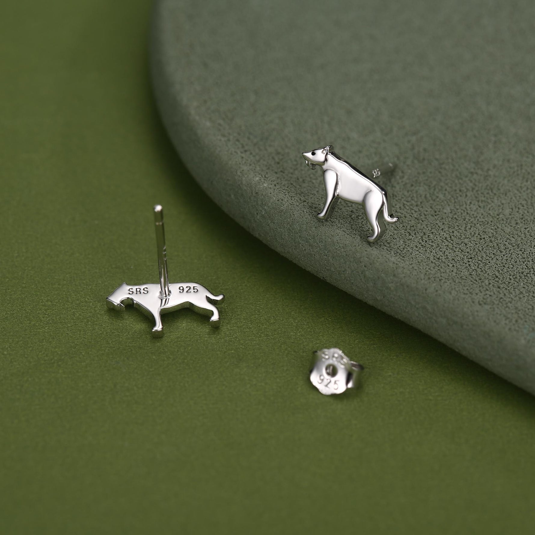 Sterling Silver Sabertooth Tiger Stud Earrings