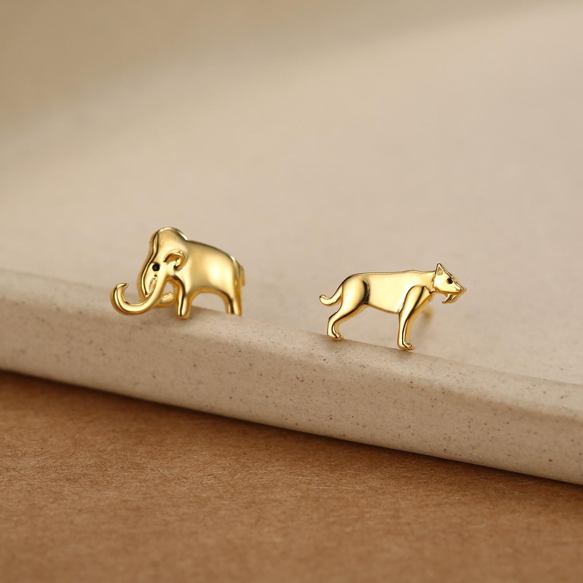 Sterling Silver Mismatched Mammoth and Sabertooth Tiger Stud Earrings
