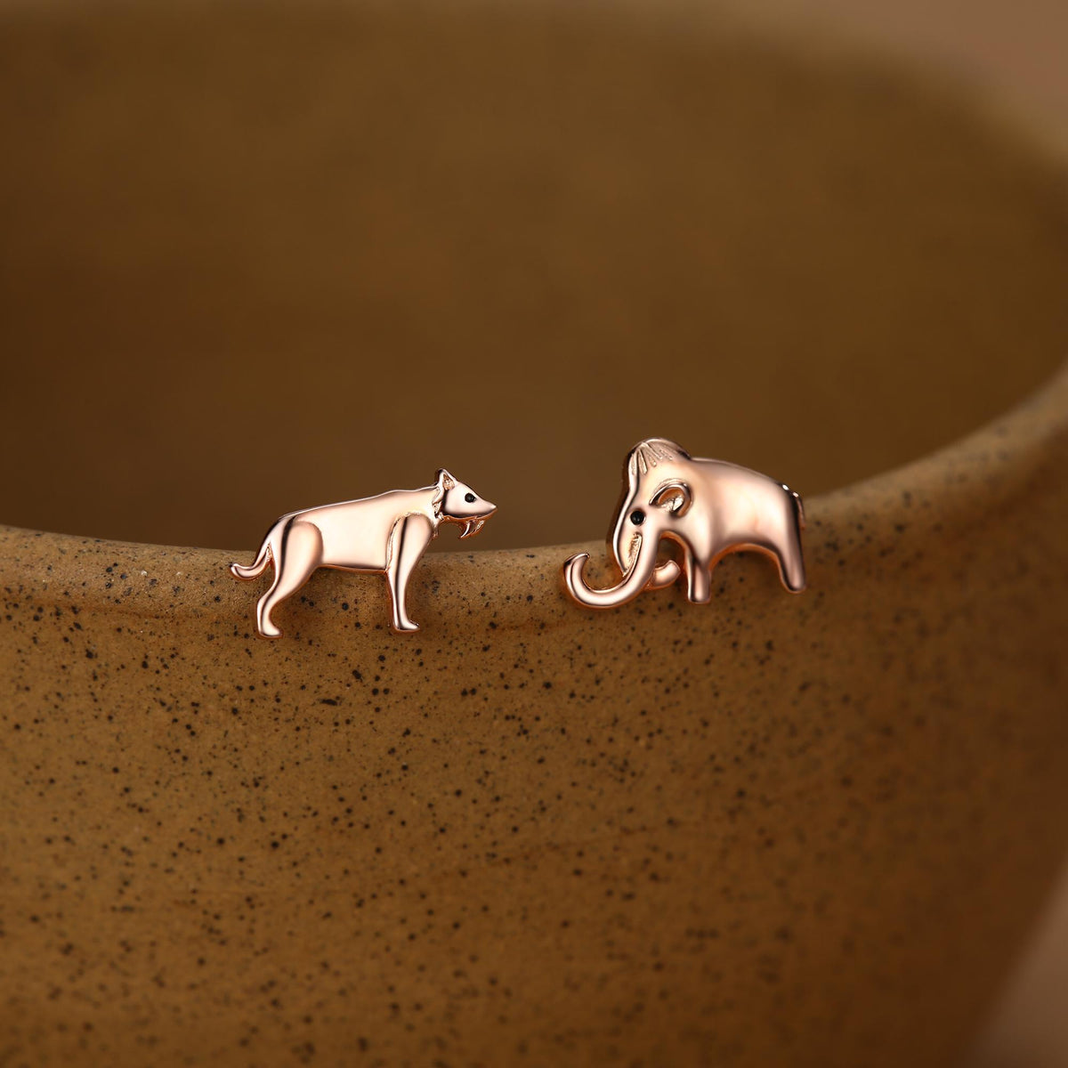 Sterling Silver Mismatched Mammoth and Sabertooth Tiger Stud Earrings