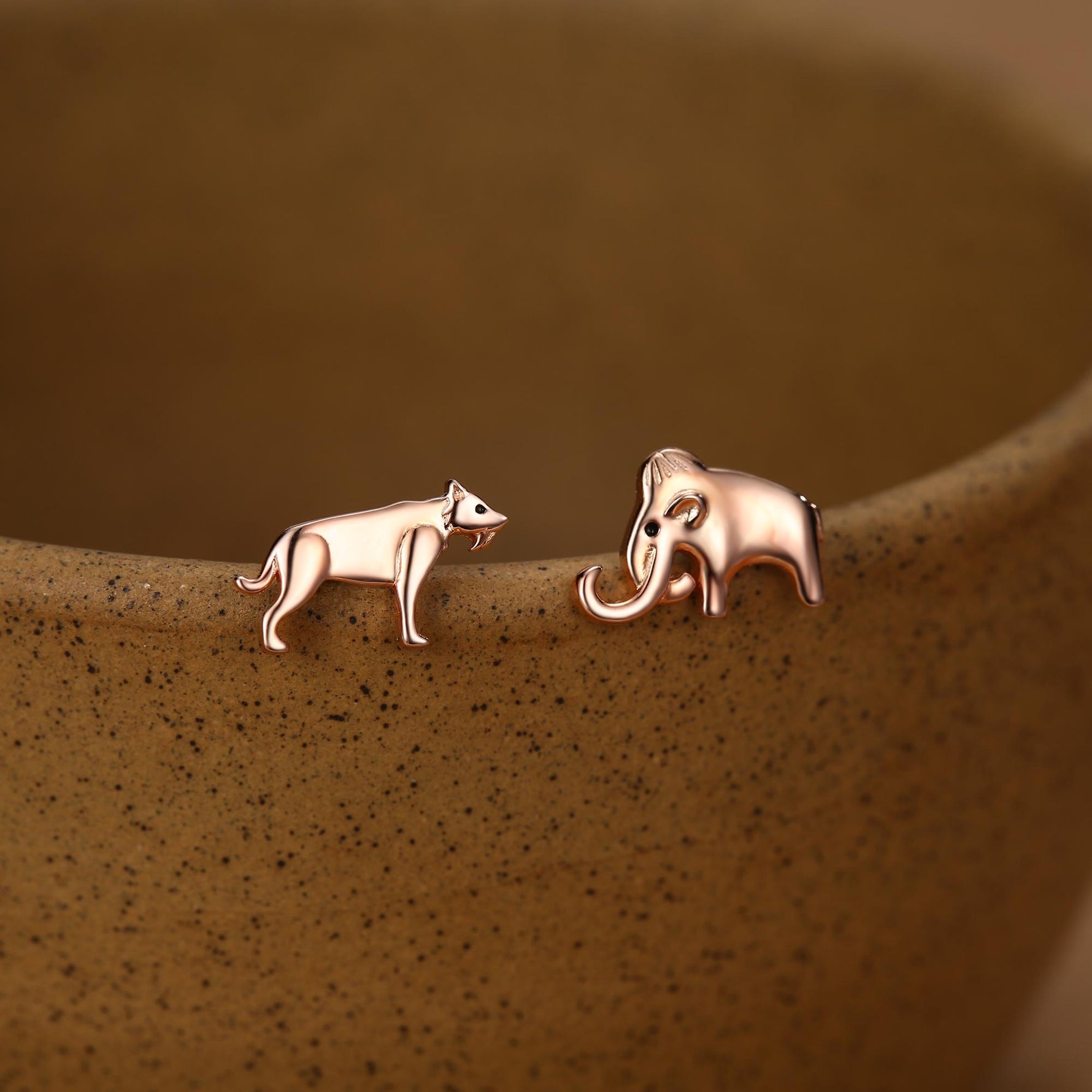 Sterling Silver Mismatched Mammoth and Sabertooth Tiger Stud Earrings