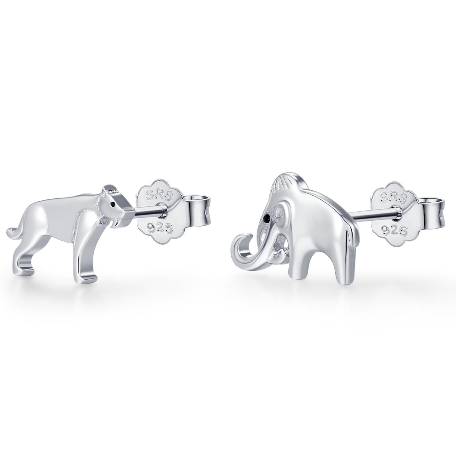 Sterling Silver Mismatched Mammoth and Sabertooth Tiger Stud Earrings