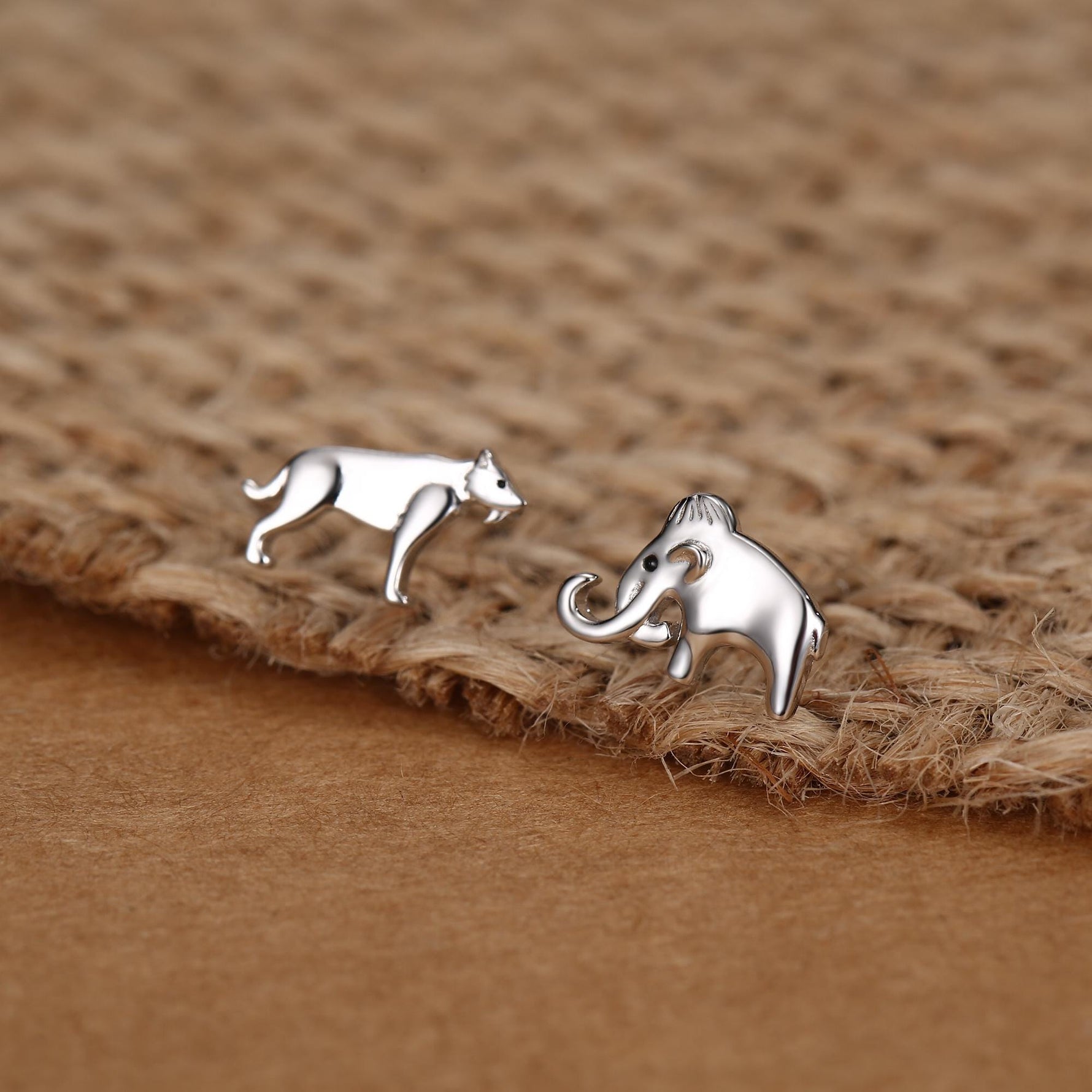 Sterling Silver Mismatched Mammoth and Sabertooth Tiger Stud Earrings