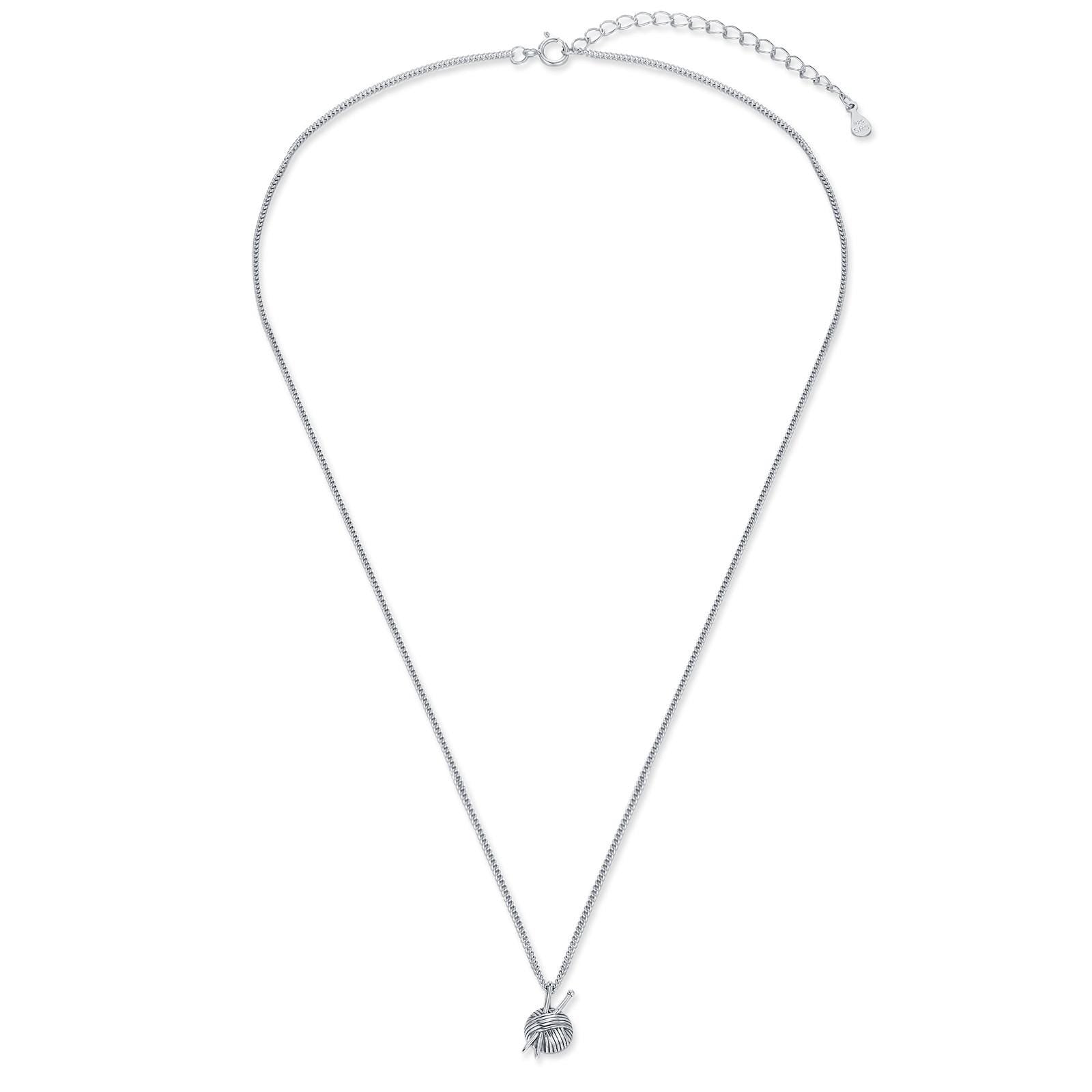 Sterling Silver Yarn Ball and Knitting Needles Necklace