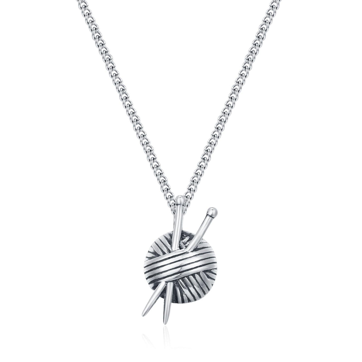 Sterling Silver Yarn Ball and Knitting Needles Necklace