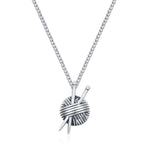 Sterling Silver Yarn Ball and Knitting Needles Necklace