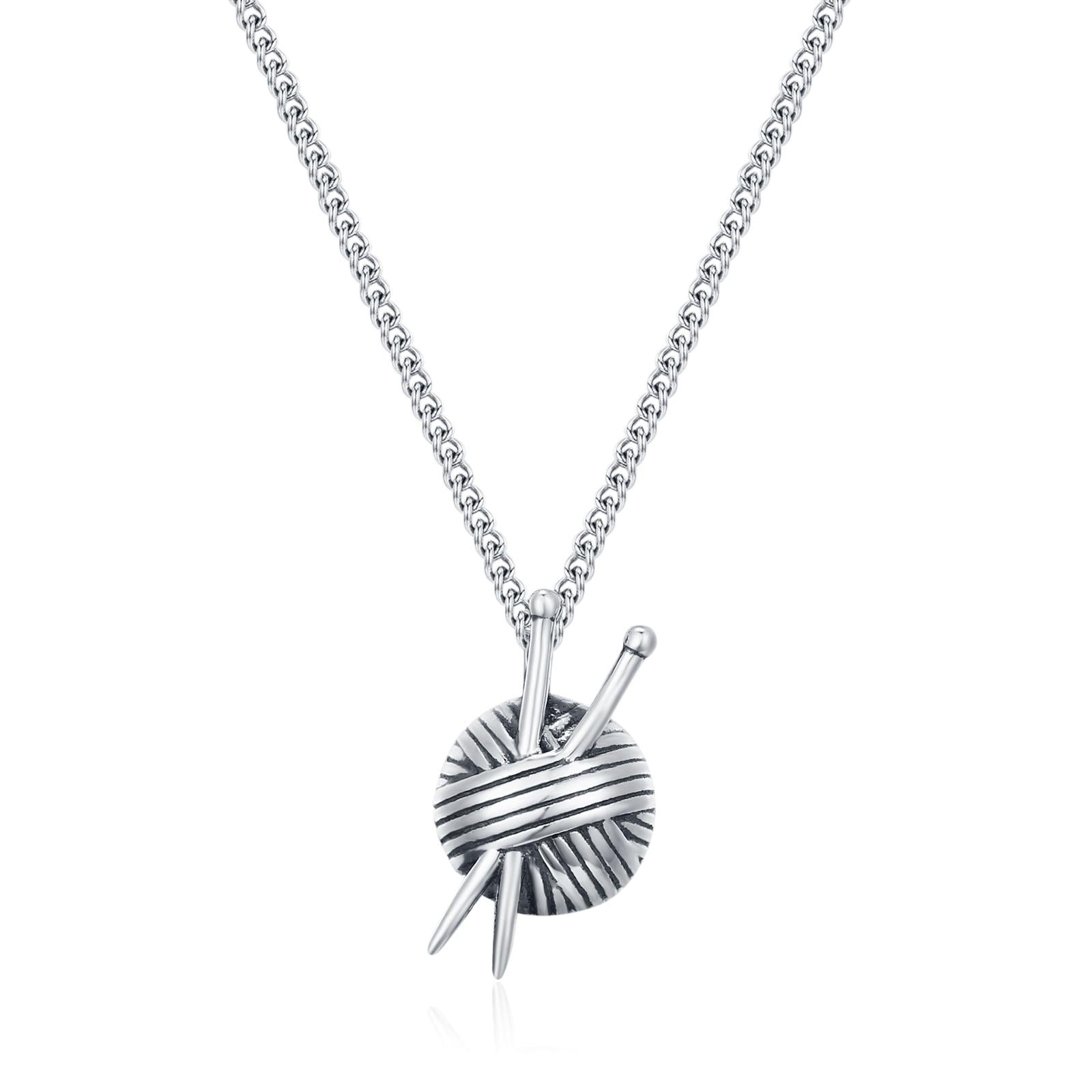 Sterling Silver Yarn Ball and Knitting Needles Necklace