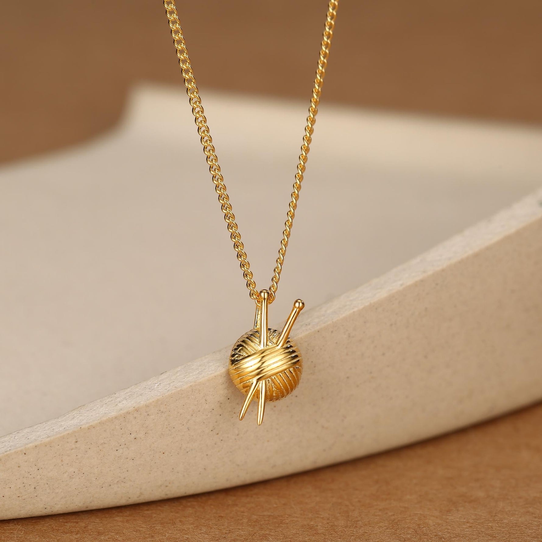 Sterling Silver Yarn Ball and Knitting Needles Necklace