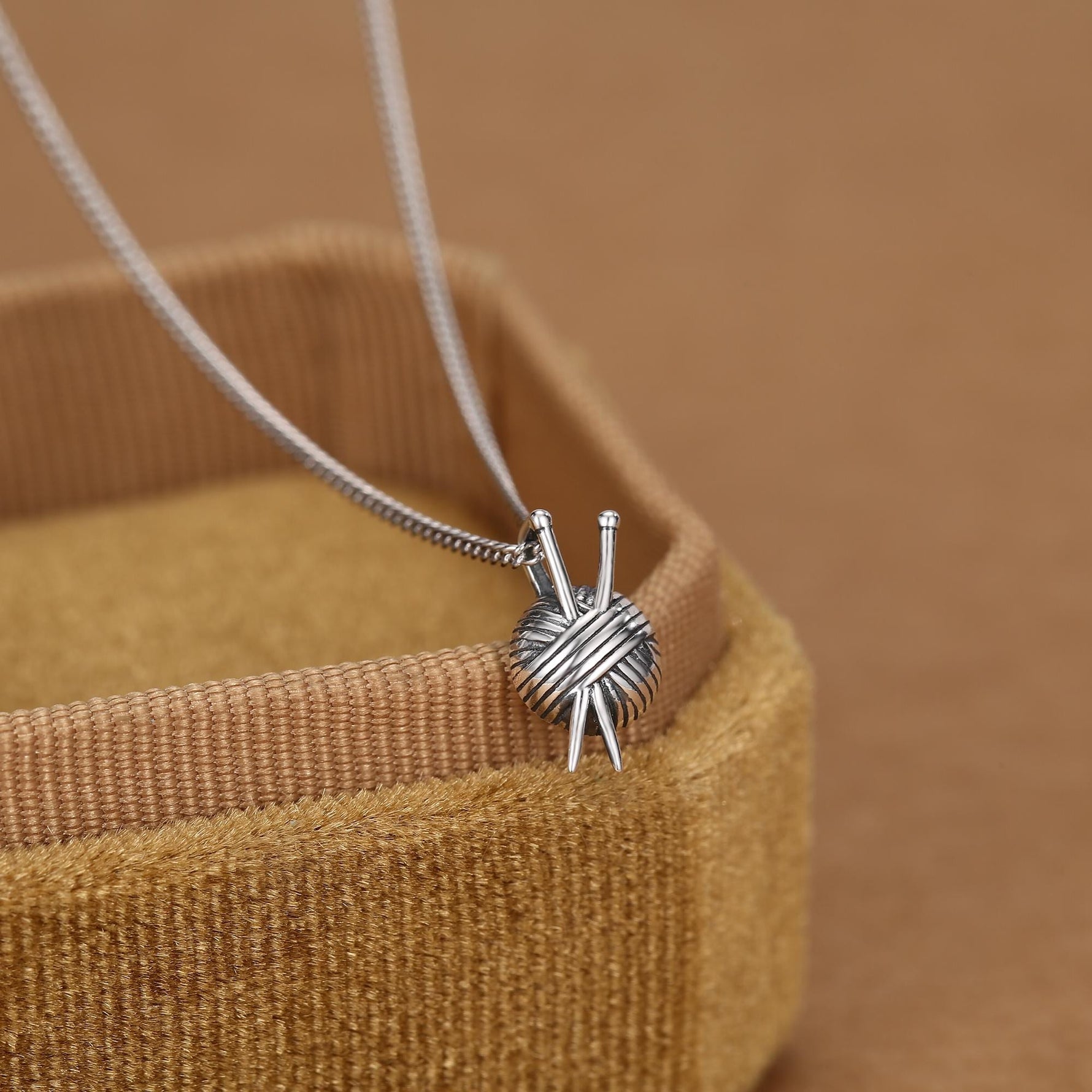 Sterling Silver Yarn Ball and Knitting Needles Necklace