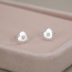 Sterling Silver Lace Edge Starburst Heart CZ Stud Earrings