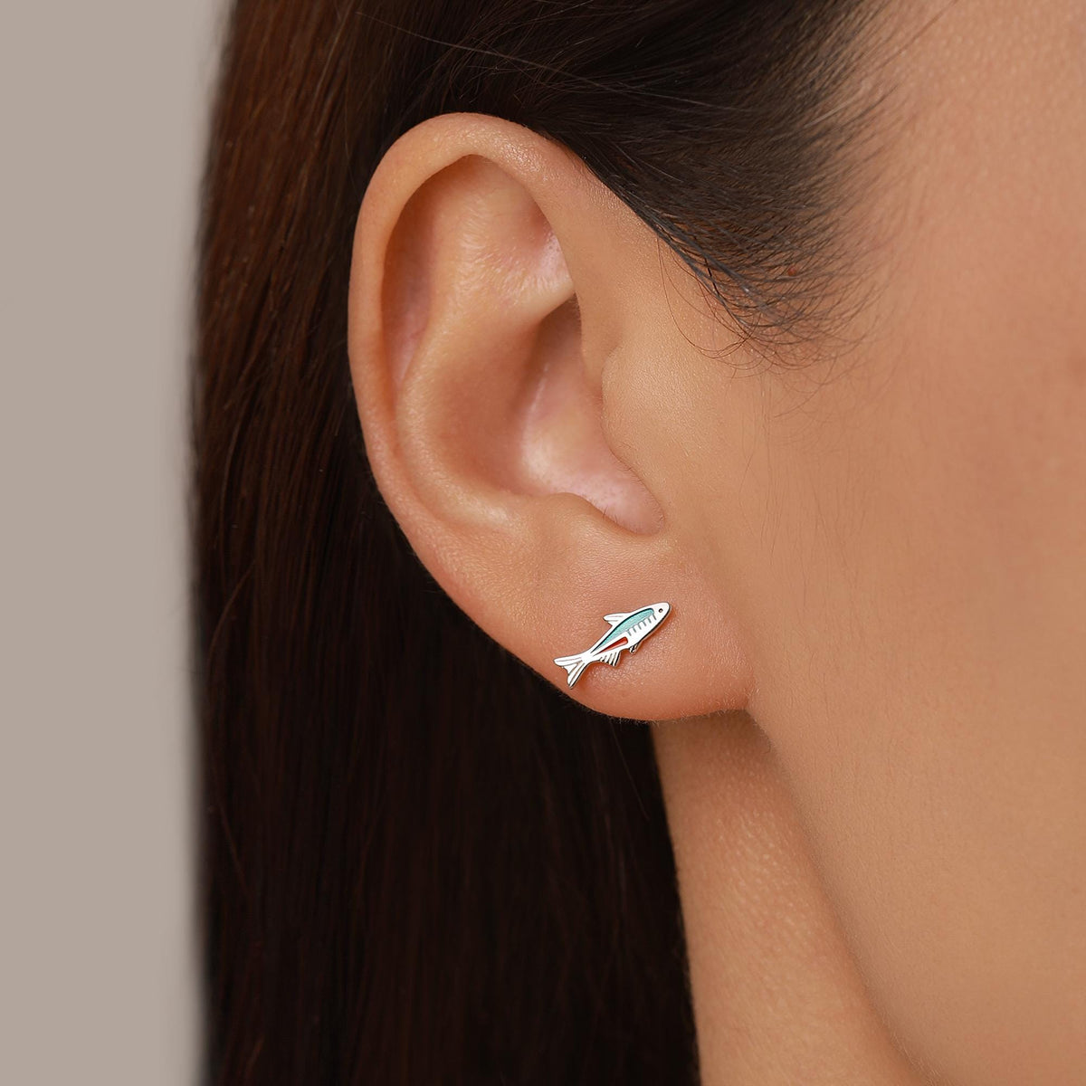 Sterling Silver Neon Tetra Fish Enamel Stud Earrings