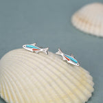 Sterling Silver Neon Tetra Fish Enamel Stud Earrings