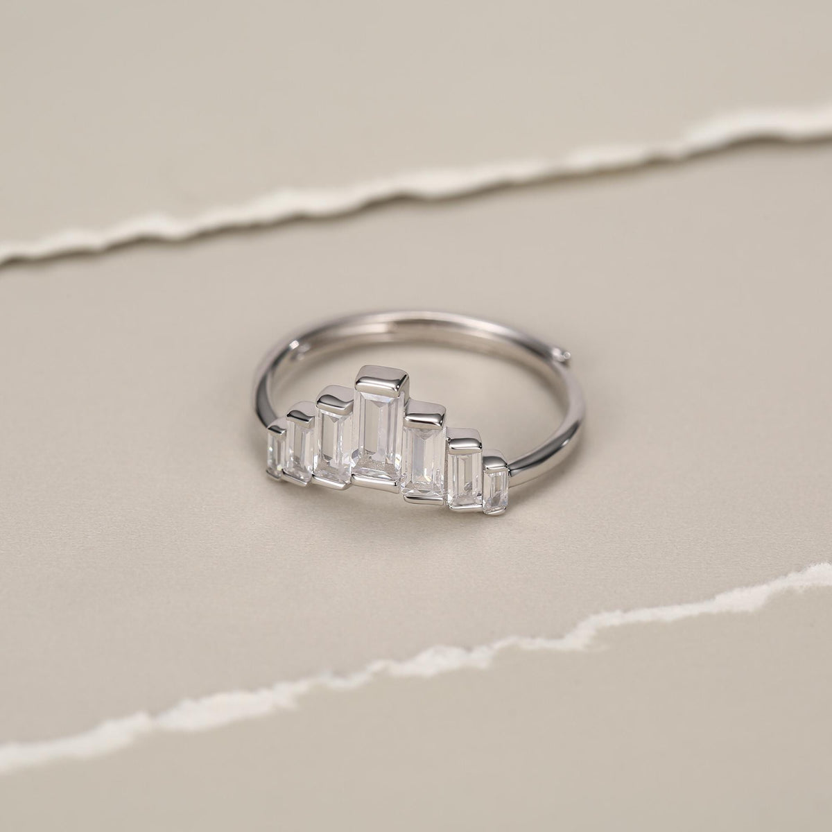 Sterling Silver Baguette CZ Crown Ring