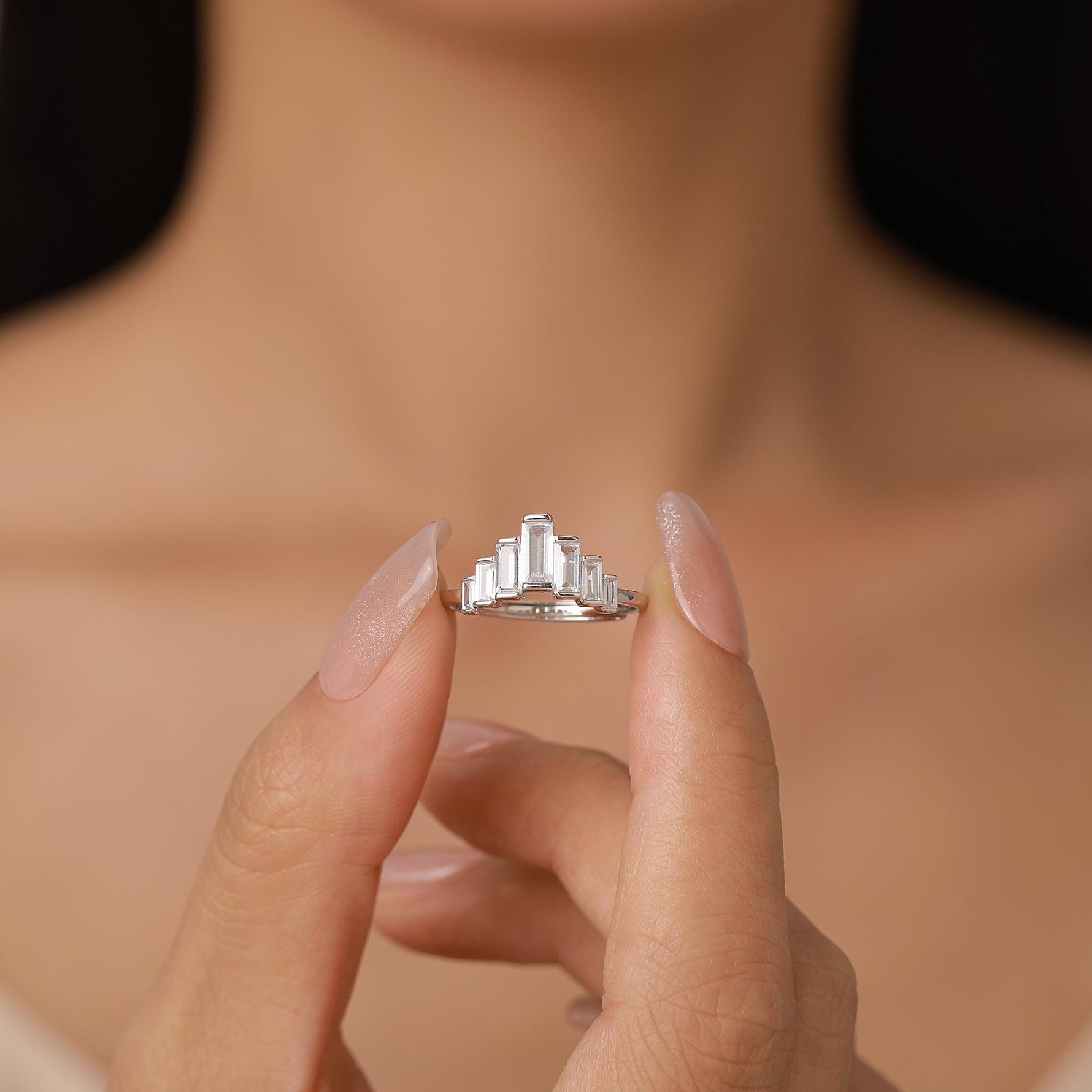 Sterling Silver Baguette CZ Crown Ring
