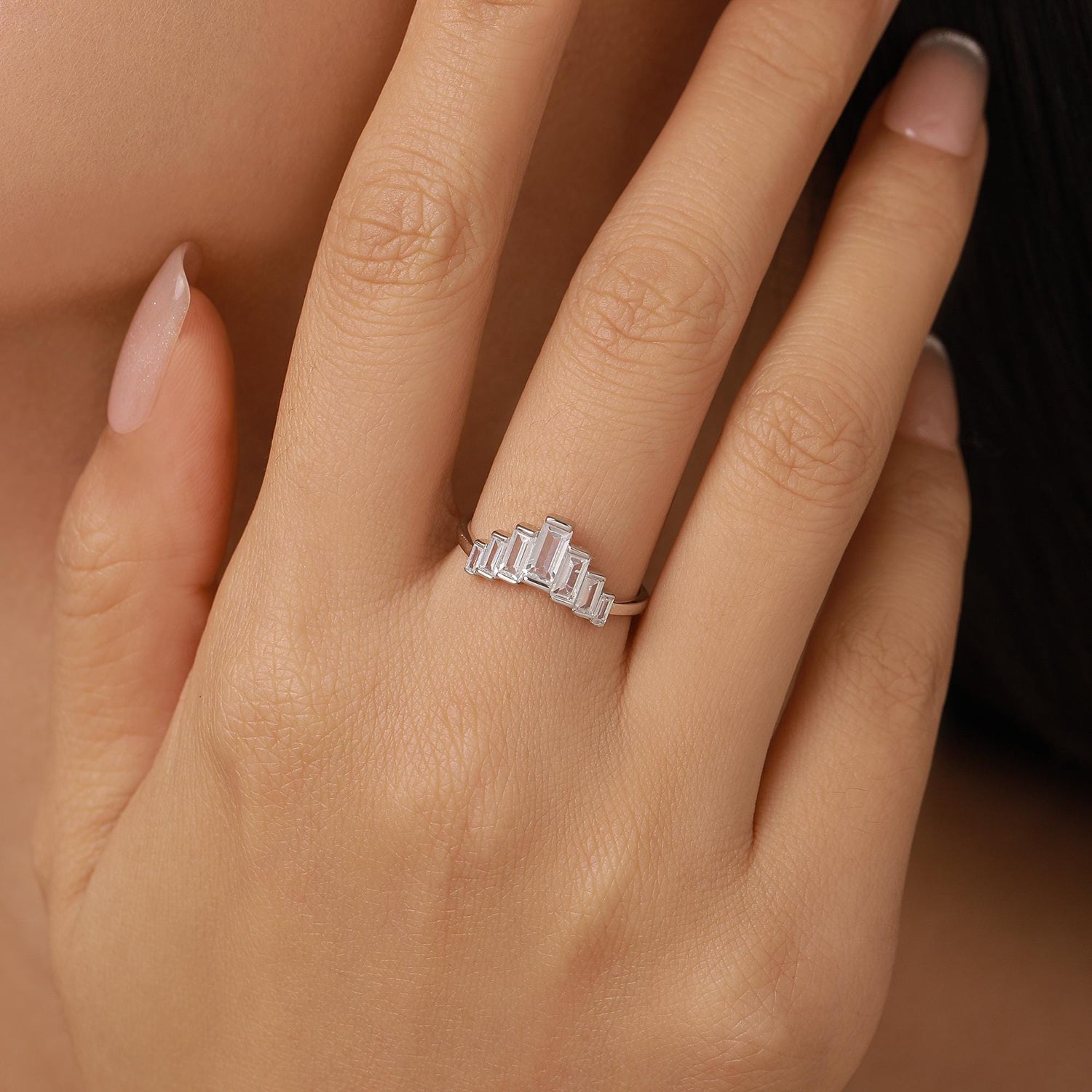 Sterling Silver Baguette CZ Crown Ring