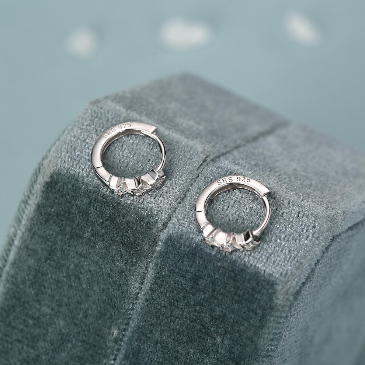 Sterling Silver Star CZ Huggie Hoop Earrings