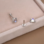 Sterling Silver Moonstone Cat 16G Flat Back Labret Earrings