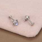 Sterling Silver Moonstone Cat 16G Flat Back Labret Earrings