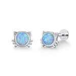 Sterling Silver Opal Cat 16G Flat Back Labret Earrings