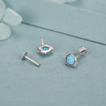 Sterling Silver Opal Cat 16G Flat Back Labret Earrings