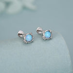 Sterling Silver Opal Cat 16G Flat Back Labret Earrings