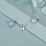 Sterling Silver Opal Cat 16G Flat Back Labret Earrings
