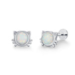 Sterling Silver White Opal Cat 16G Flat Back Labret Earrings