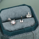 Sterling Silver White Opal Cat 16G Flat Back Labret Earrings