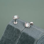Sterling Silver White Opal Cat 16G Flat Back Labret Earrings