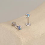 Sterling Silver Opal Crescent Moon 16G Flat Back Labret Earrings
