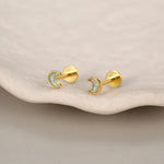 Sterling Silver Opal Crescent Moon 16G Flat Back Labret Earrings