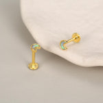 Sterling Silver Opal Crescent Moon 16G Flat Back Labret Earrings