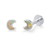 Sterling Silver Opal Moon 16G Flat Back Labret Earrings