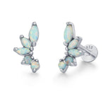 Sterling Silver Opal Cluster 16G Flat Back Labret Earrings