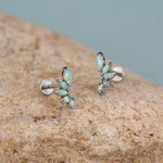 Sterling Silver Opal Cluster 16G Flat Back Labret Earrings