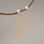 Sterling Silver Pearl Threader Drop Earrings
