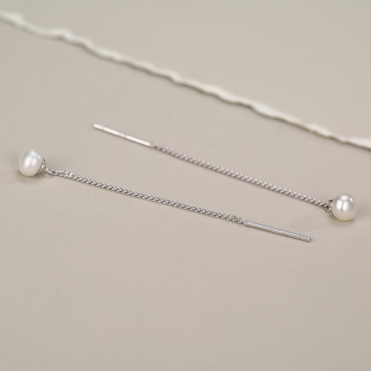 Sterling Silver Pearl Threader Drop Earrings