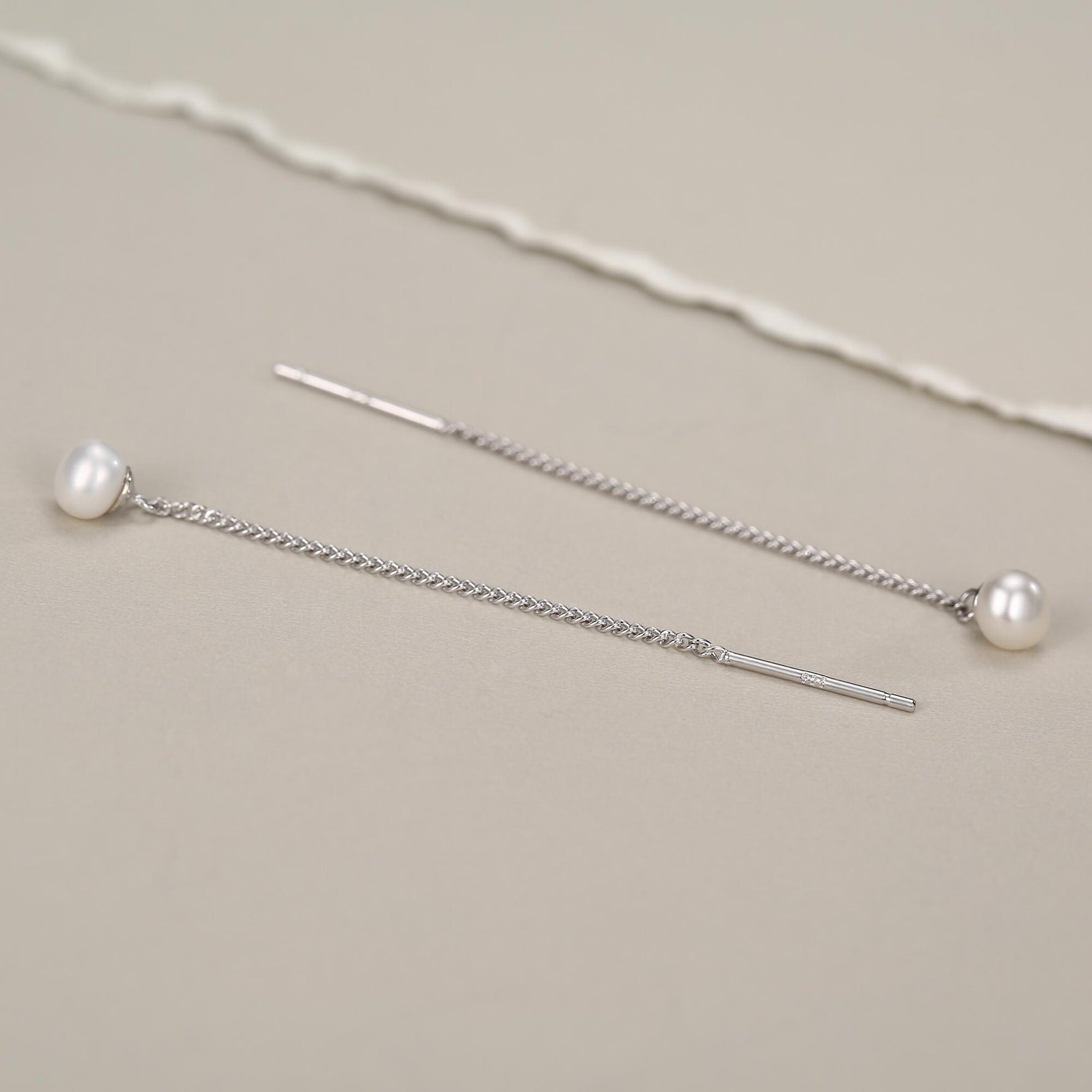 Sterling Silver Pearl Threader Drop Earrings