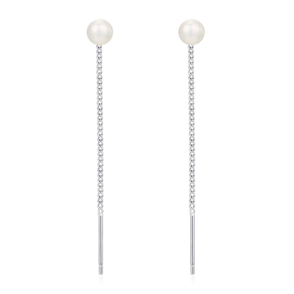 Sterling Silver Pearl Threader Drop Earrings