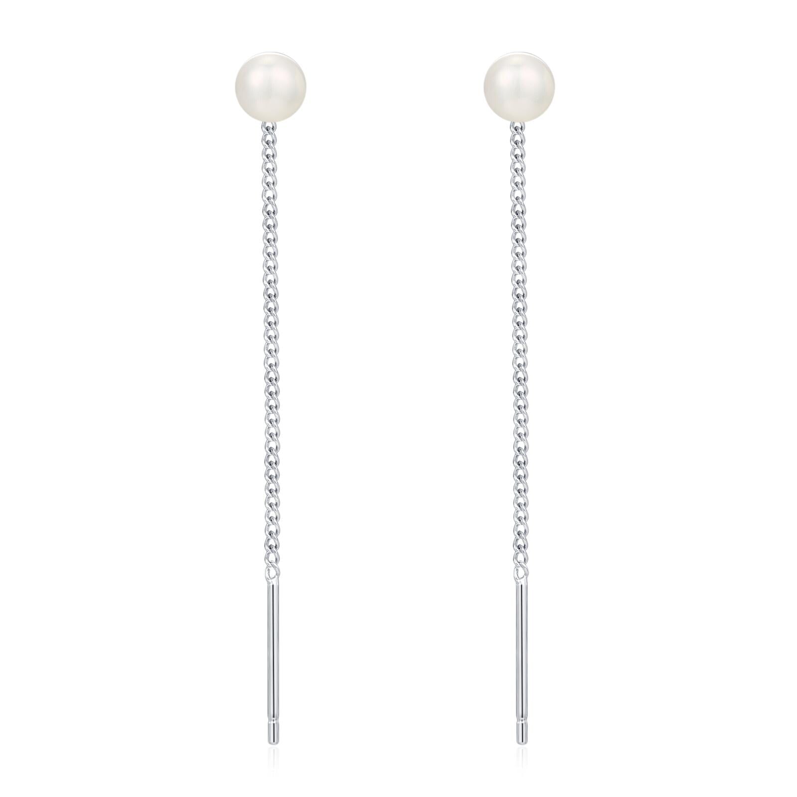 Sterling Silver Pearl Threader Drop Earrings