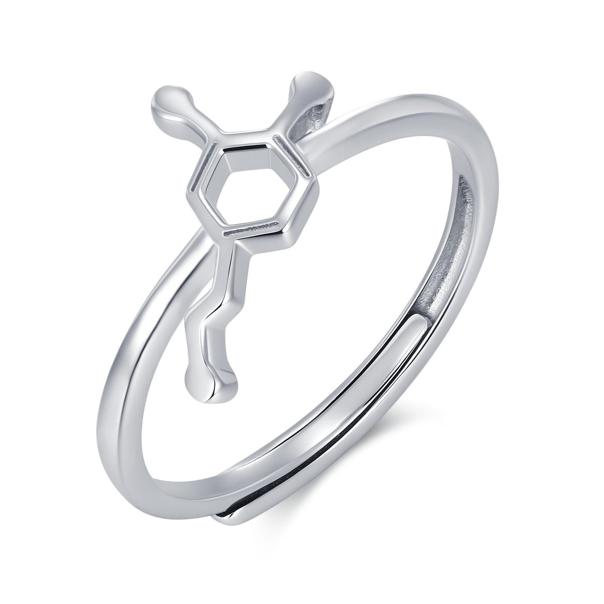 Sterling Silver Dopamine Molecule Adjustable Ring