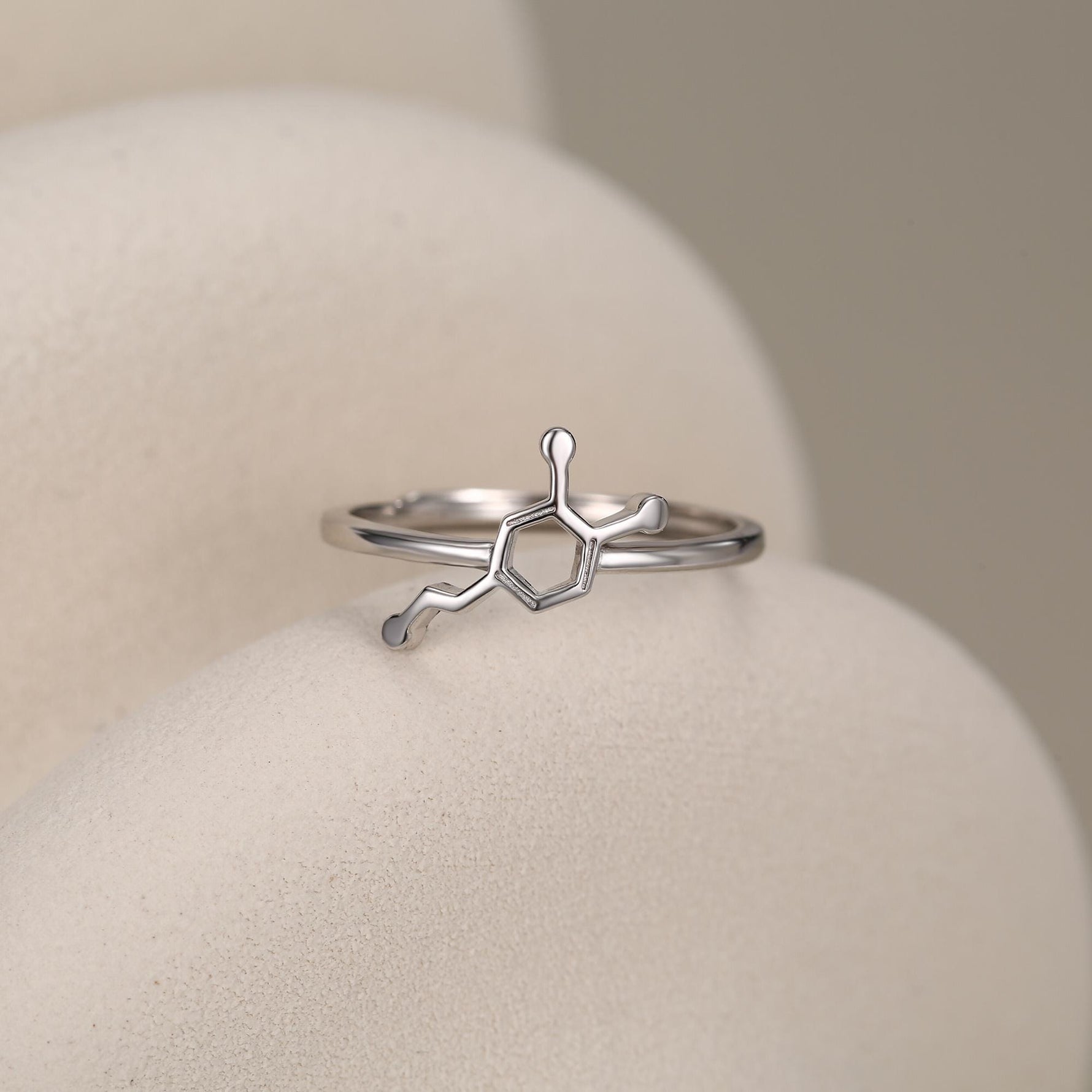 Sterling Silver Dopamine Molecule Adjustable Ring