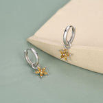 Sterling Silver Yellow CZ Flower Huggie Hoop Earrings