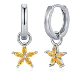 Sterling Silver Yellow CZ Flower Huggie Hoop Earrings