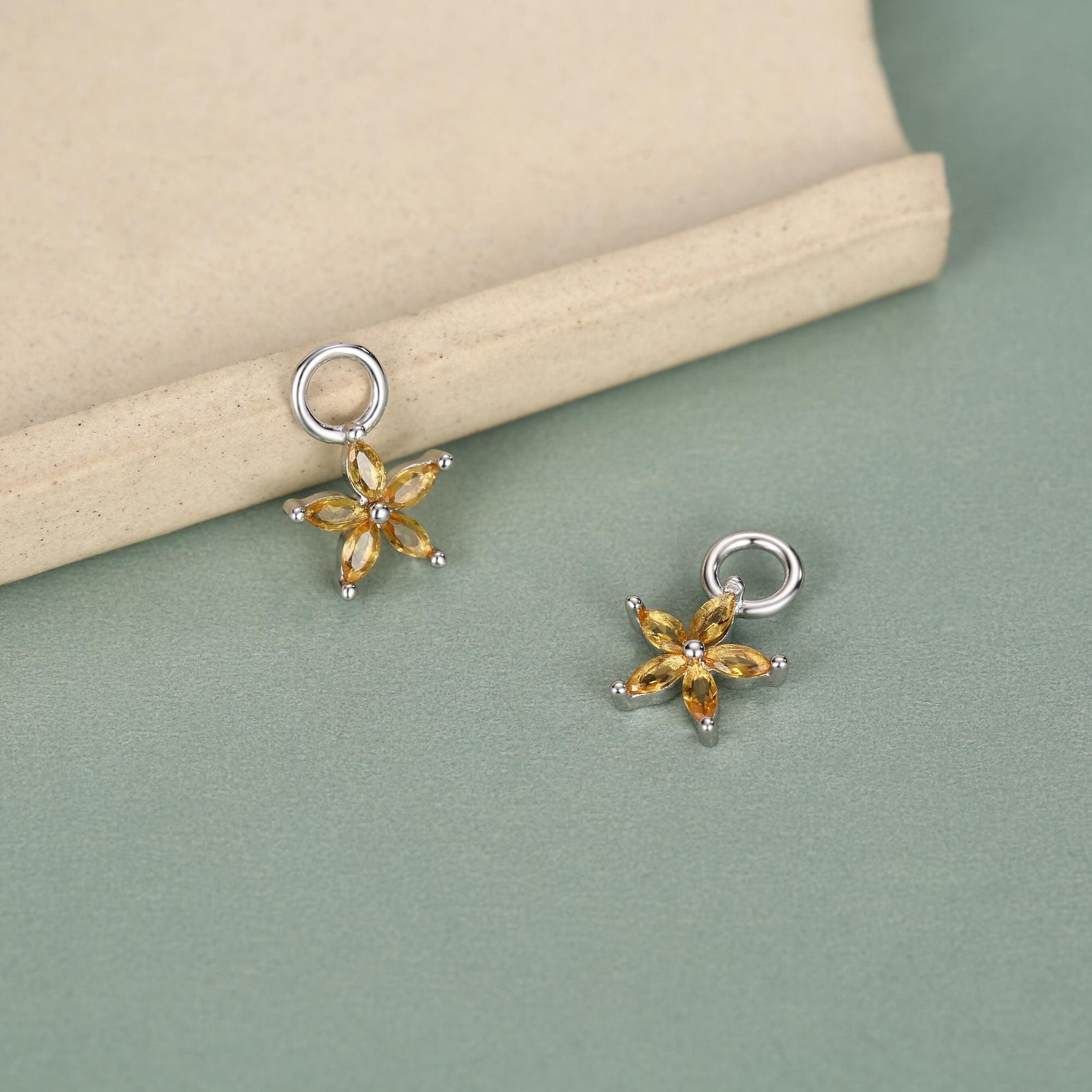 Sterling Silver Yellow CZ Flower Earring Charms