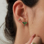 Green Enamel Luna Moth Screw Back Earrings