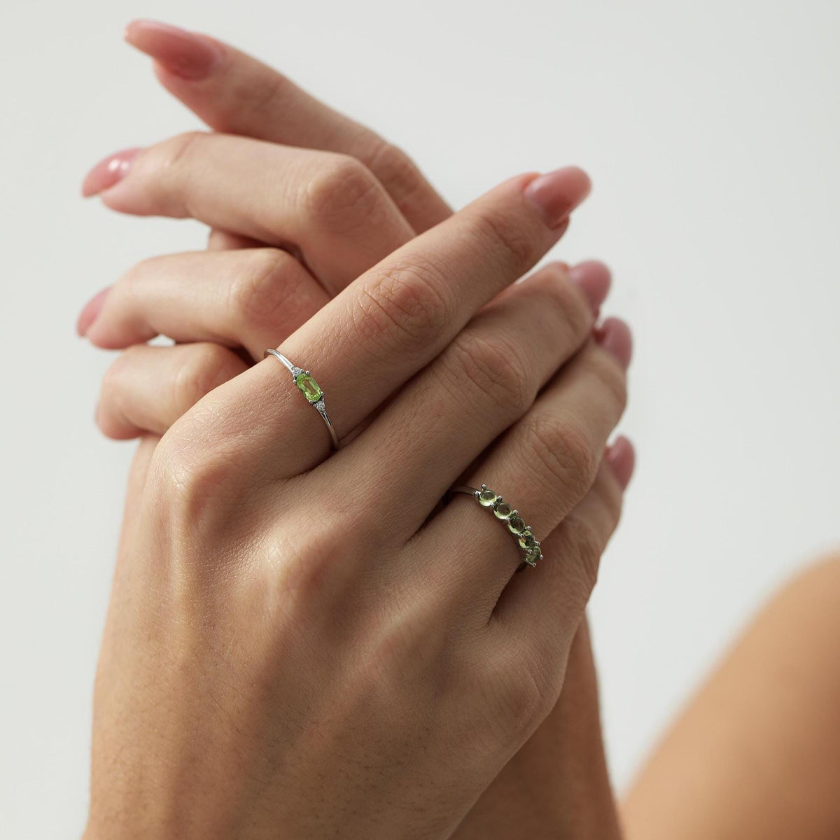 Peridot Oval Ring with CZ Accents