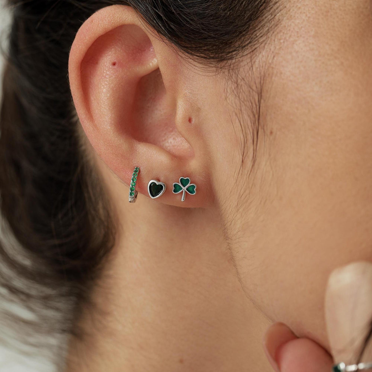 Green CZ Shamrock Tiny Stud Earrings in Sterling Silver, Clover Earrings, Irish Earrings, Silver or Gold Flower Earrings